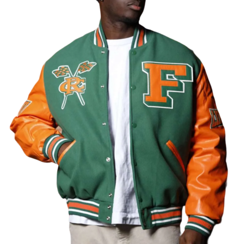 Men's Florida A&M Rattlers Remix Green/Orange Satin Varsity Jacket
