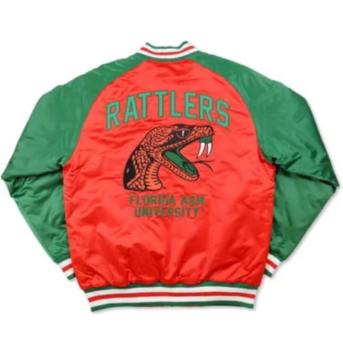 Alternative view of Florida A&M Rattlers Orange/Green Satin Varsity Jacket