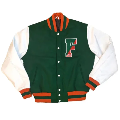 Florida A&M Rattlers Green/White Wool & Leather Varsity Jacket