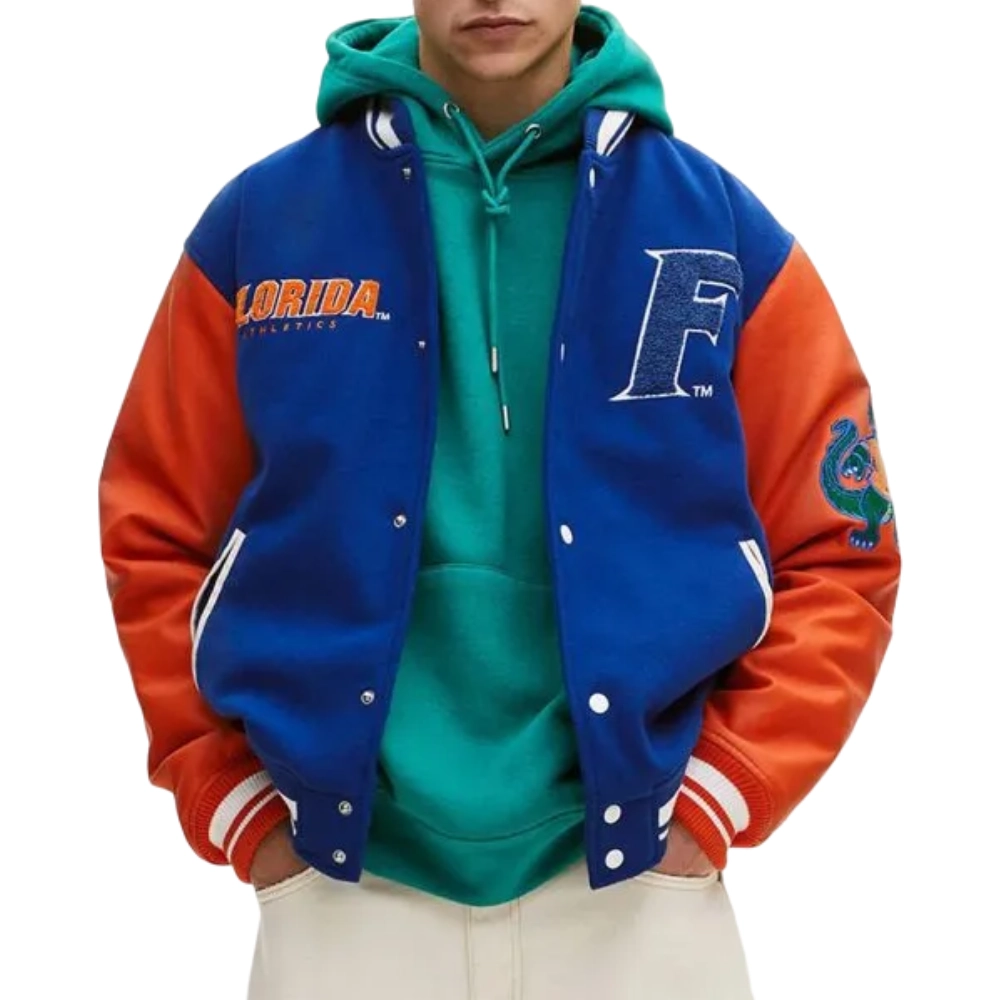 Florida Gators Blue/Orange Letterman Wool & Leather Varsity Jacket