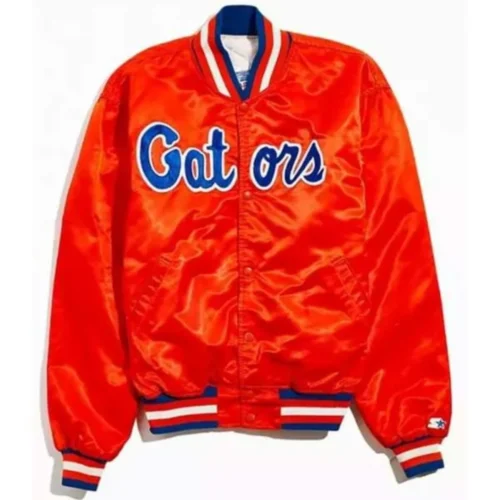 Florida Gators Rib Knitted Orange Satin Varsity Jacket