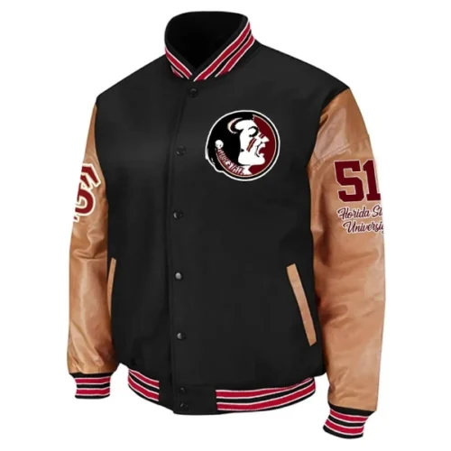 Florida State Seminoles Colosseum Letterman Black & Brown Wool & Leather Varsity Jacket