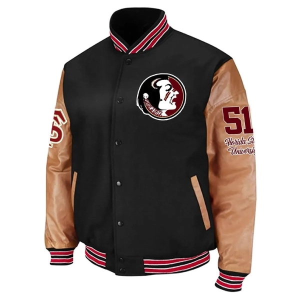 Florida State Seminoles Colosseum Letterman Black & Brown Wool & Leather Varsity Jacket