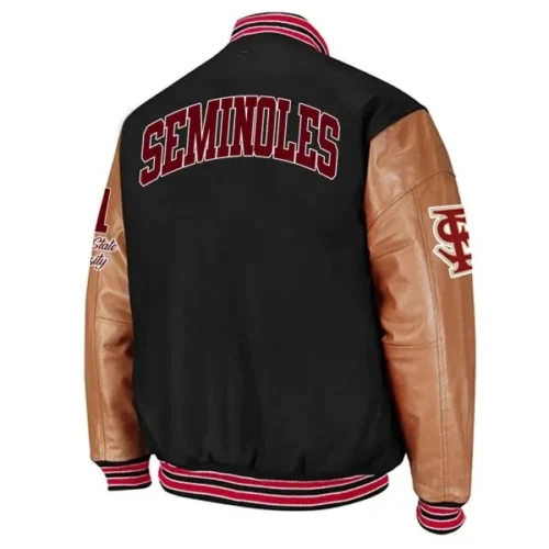 Alternative view of Florida State Seminoles Colosseum Letterman Black & Brown Wool & Leather Varsity Jacket