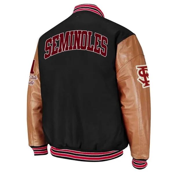 Florida State Seminoles Colosseum Letterman Black & Brown Wool & Leather Varsity Jacket - Image 2