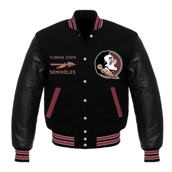 Florida State Seminoles Black Wool & leather Varsity Jacket
