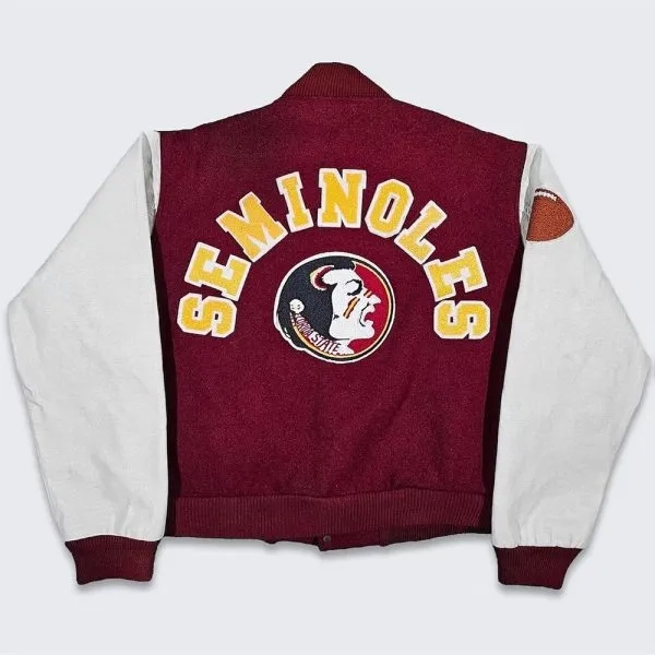 Florida State Seminoles Vintage Burgundy/White Wool Varsity Jacket - Image 2