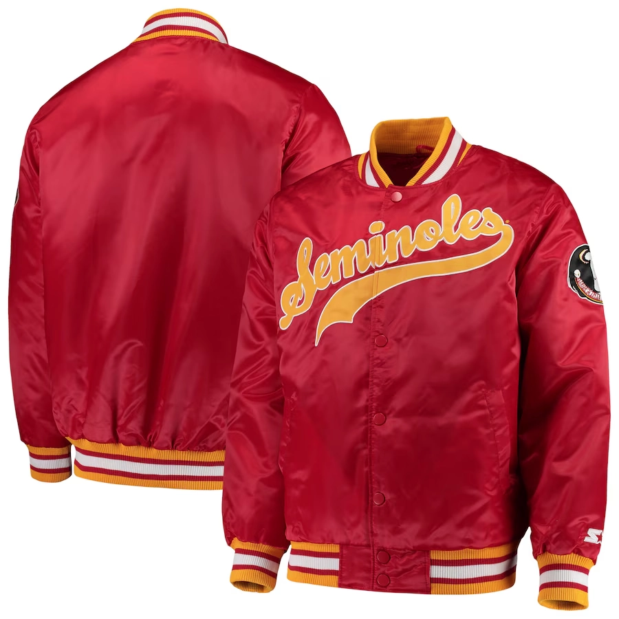 Florida State Seminoles O-Line Red Satin Varsity Jacket - Image 2