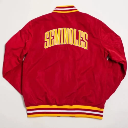 Alternative view of Florida State Seminoles Script Red Satin Bomber Varsity Jacket