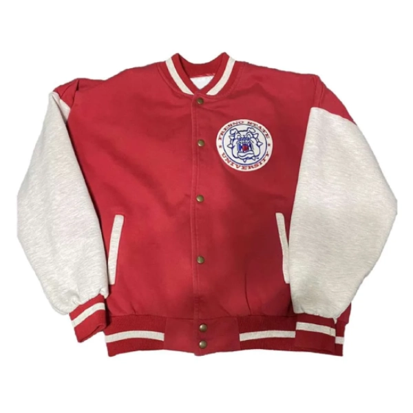 Fresno State Bulldogs 90’s Red/White Vintage Satin Varsity Jacket