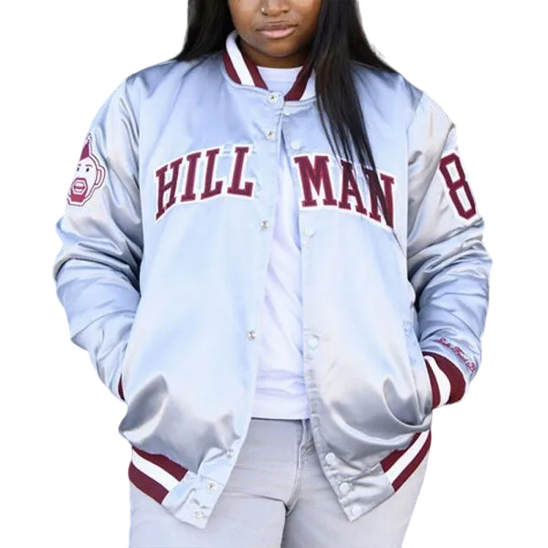 Hillman College Gray Satin Varsity Jacket