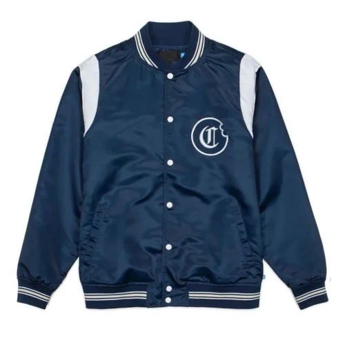 Ivy League Teddy Blue Satin Varsity Jacket