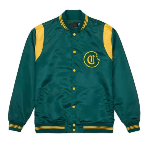 Ivy League Teddy Green Satin Varsity Jacket