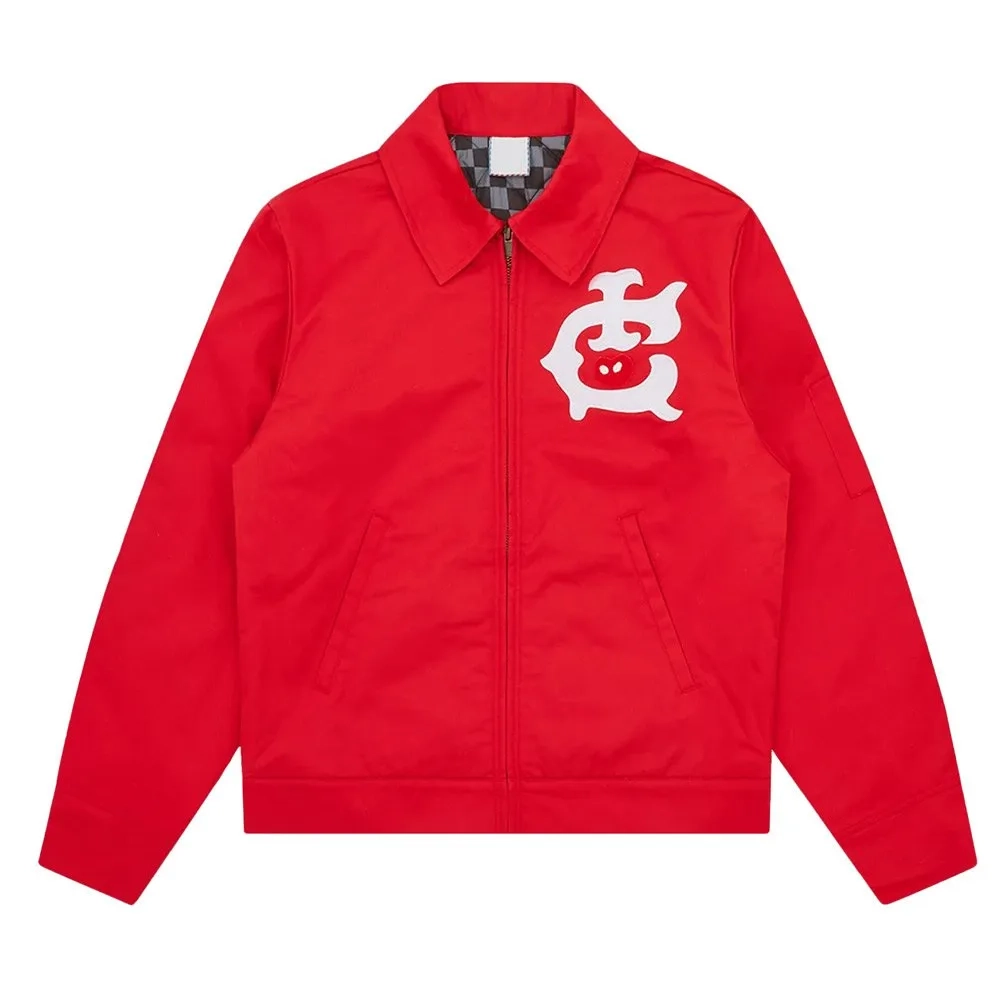 Ice Cream Work Red Satin Varsity Jacket