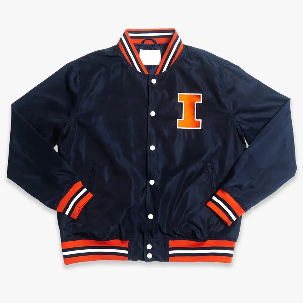 Illinois Fighting Illini Scrip Bomber Navy Varsity Jacket