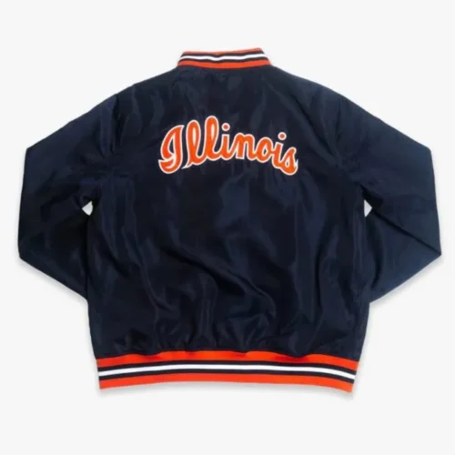 Illinois Fighting Illini Scrip Bomber Navy Varsity Jacket - Image 3
