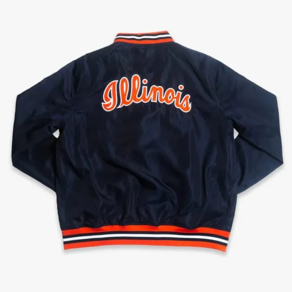 Illinois Fighting Illini Scrip Bomber Navy Varsity Jacket - Image 3