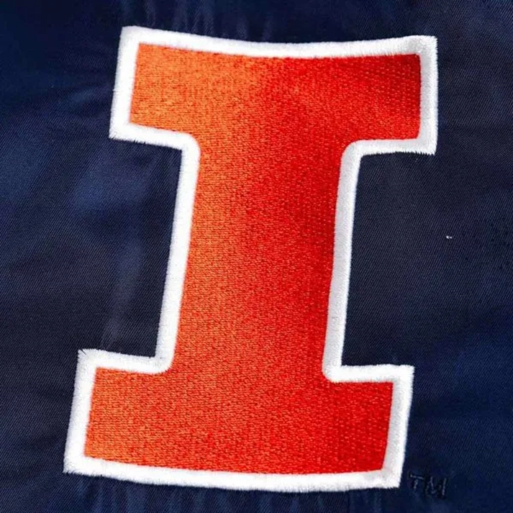 Illinois Fighting Illini Scrip Bomber Navy Varsity Jacket - Image 2