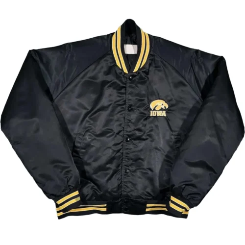 Iowa Hawkeyes Vintage Black Satin Varsity Jacket