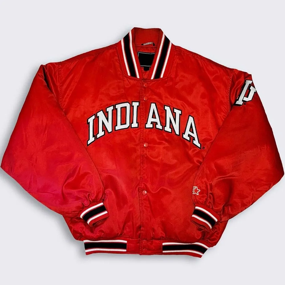 Indiana Hoosiers 90’s Bomber Red Satin Varsity Jacket