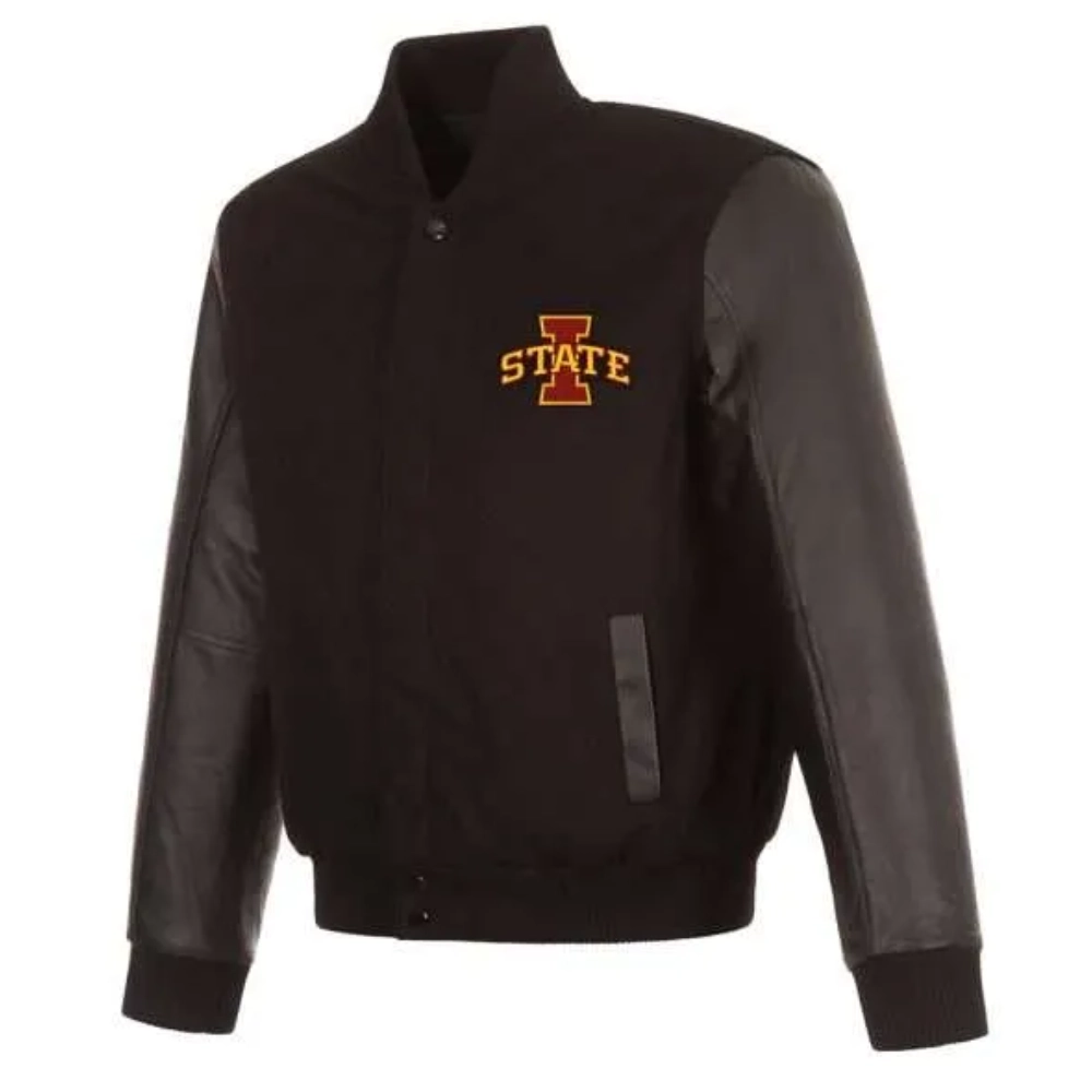 Iowa Hawkeyes One Color Black Wool & Leather Varsity Jacket