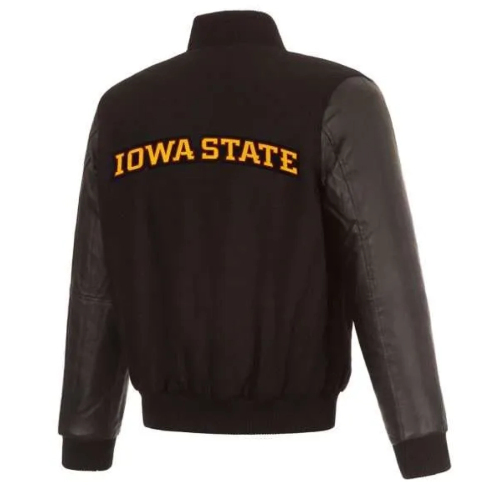 Iowa Hawkeyes One Color Black Wool & Leather Varsity Jacket - Image 2