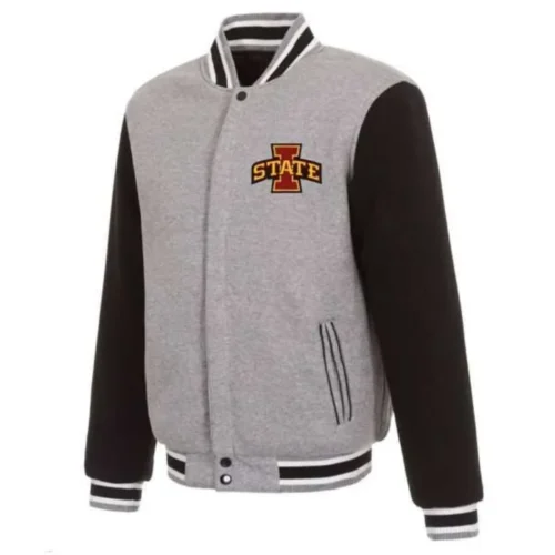 Iowa Hawkeyes Two Tone Gray/Black Wool & Leather Varsity Jacket