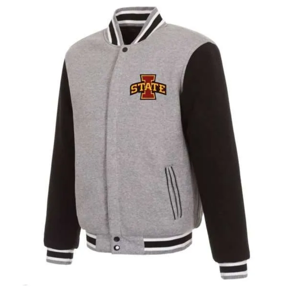 Iowa Hawkeyes Two Tone Gray/Black Wool & Leather Varsity Jacket
