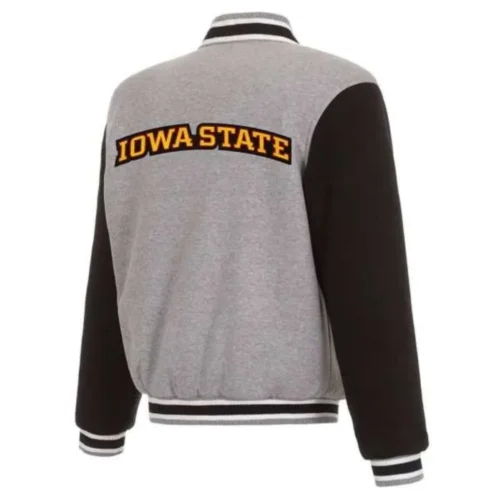 Alternative view of Iowa Hawkeyes Two Tone Gray/Black Wool & Leather Varsity Jacket