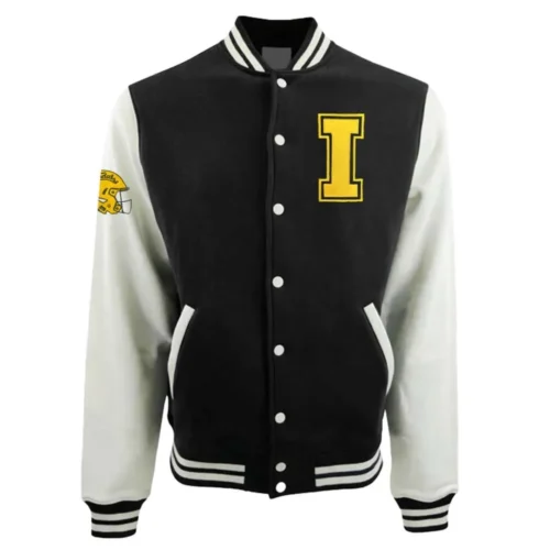 Iowa Hawkeyes Letterman Black/White Wool & Leather Varsity Jacket