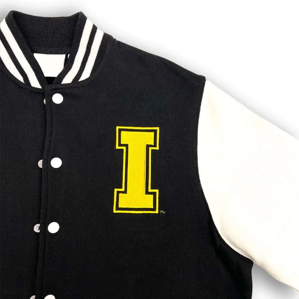 Iowa Hawkeyes Letterman Black/White Wool & Leather Varsity Jacket - Image 3
