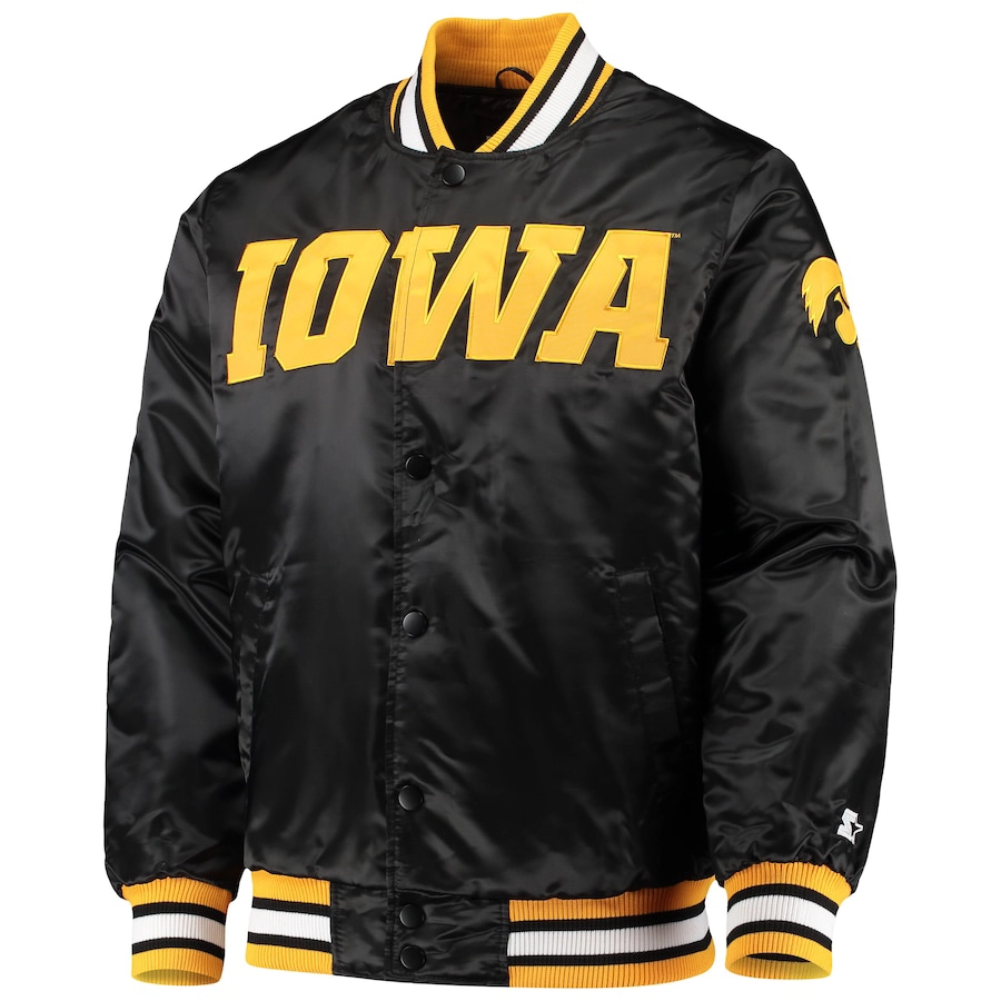 Iowa Hawkeyes O-Line Black Satin Varsity Jacket