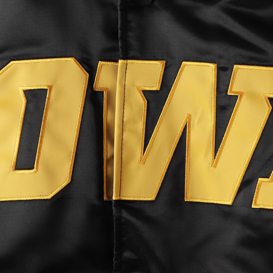 Iowa Hawkeyes O-Line Black Satin Varsity Jacket - Image 3