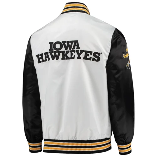 Iowa Hawkeyes The Legend White/Black Satin Varsity Jacket - Image 3