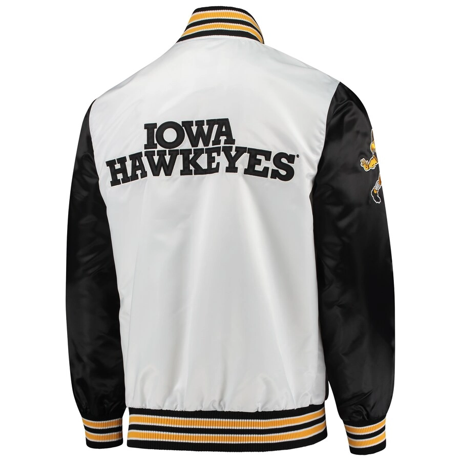 Iowa Hawkeyes The Legend White/Black Satin Varsity Jacket - Image 3