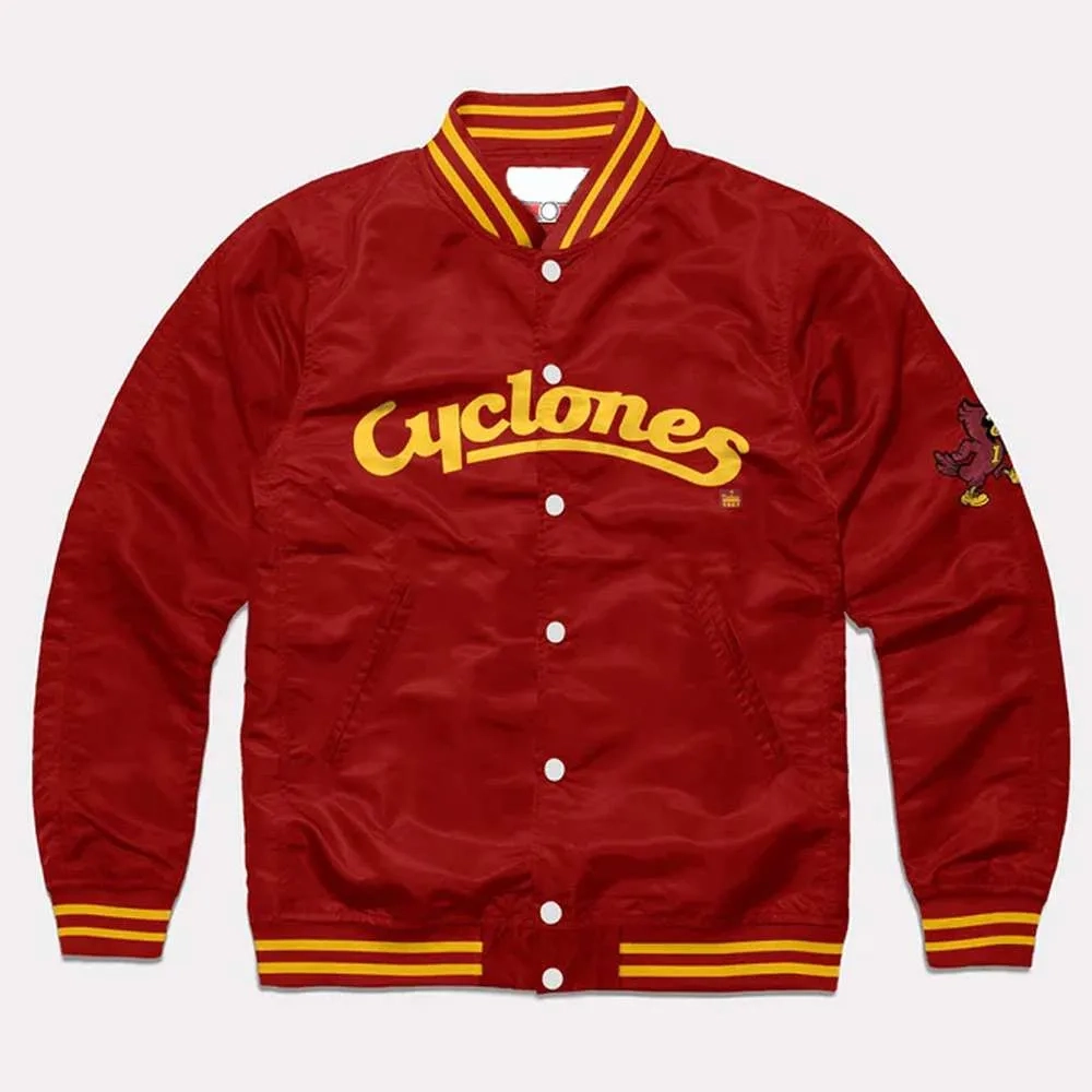 Iowa State Cyclones Burgundy Satin Bomber Varsity Jacket