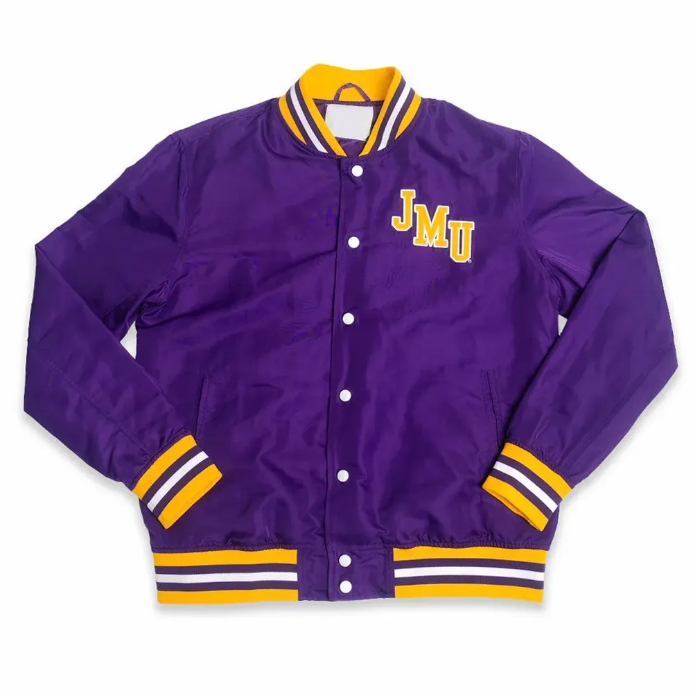 James Madison Dukes Script Purple Satin Bomber Varsity Jacket