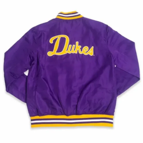 Alternative view of James Madison Dukes Script Purple Satin Bomber Varsity Jacket
