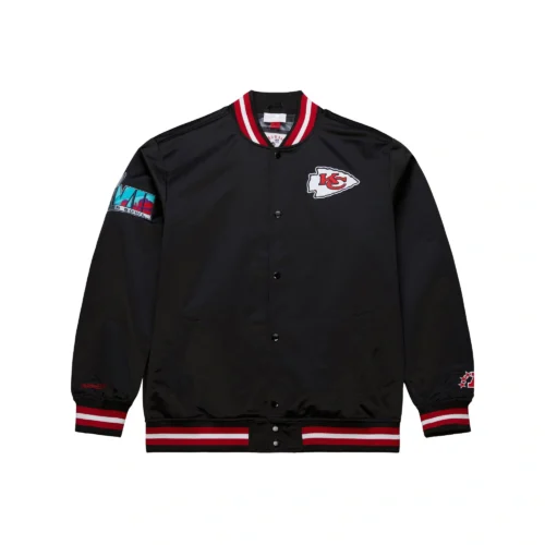 Kansas City Chiefs Double Down Black Satin Varsity Jacket - Image 3