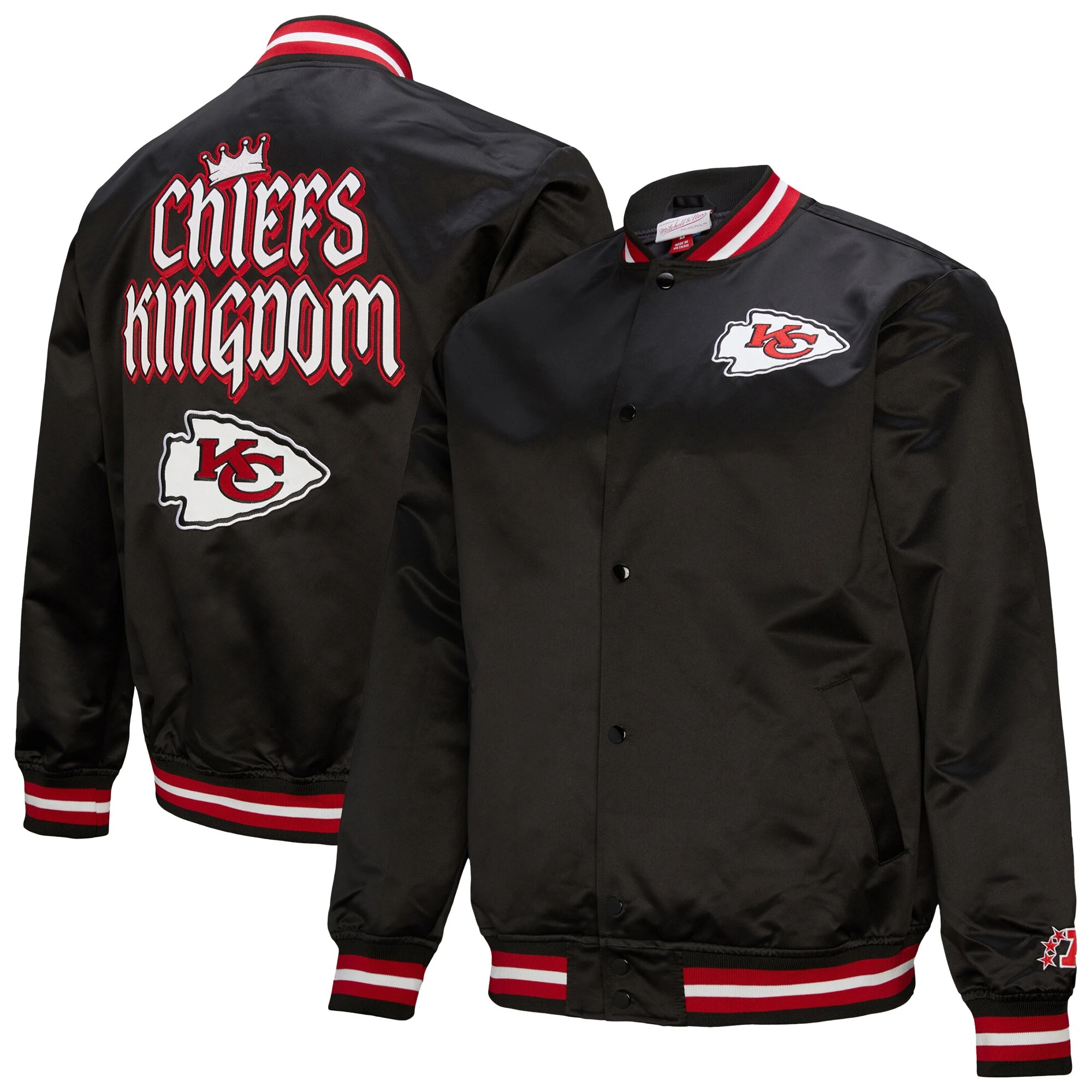 Kansas City Chiefs Double Down Black Satin Varsity Jacket - Image 7