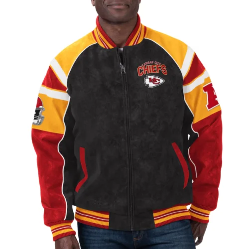 Kansas City Chiefs  Raglan Black Suede Leather Varsity Jacket