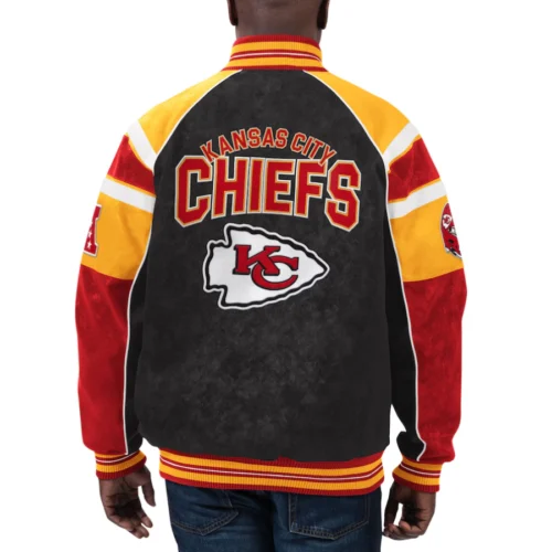 Alternative view of Kansas City Chiefs  Raglan Black Suede Leather Varsity Jacket