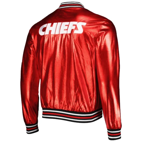 Alternative view of Kansas City Chiefs Metallic Bomber Full-Snap Red Leather Jacket