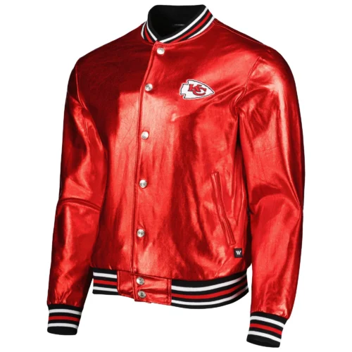 Kansas City Chiefs Metallic Bomber Full-Snap Red Leather Jacket