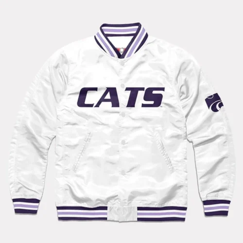 Kansas State Wildcats White Satin Bomber Varsity Jacket