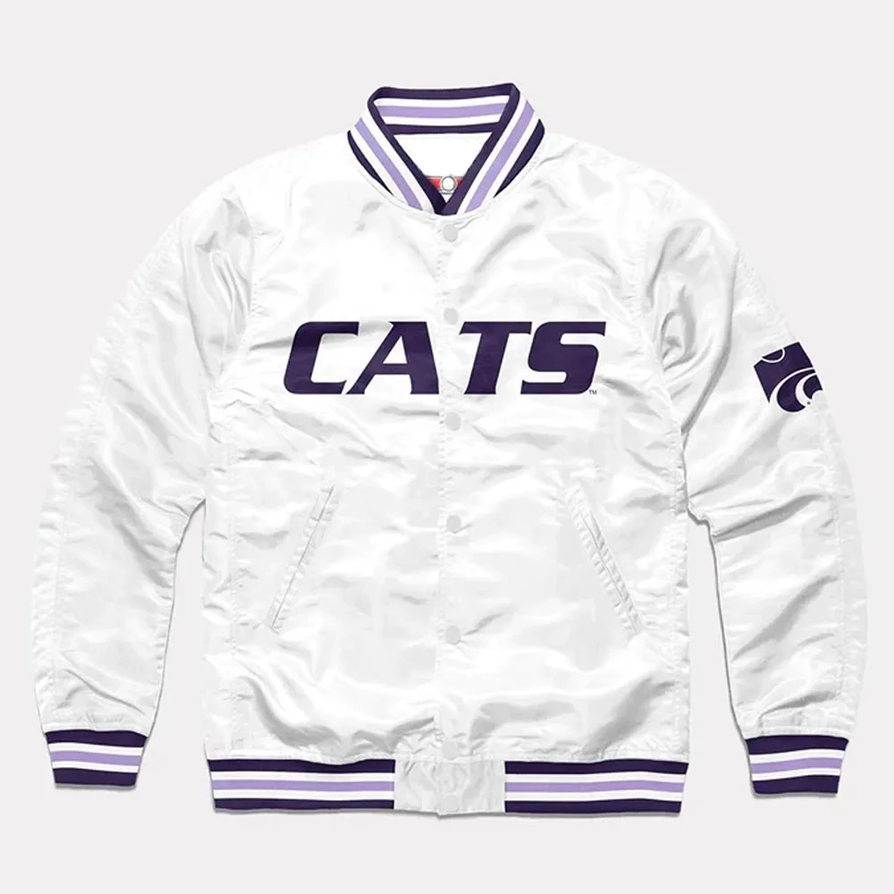 Kansas State Wildcats White Satin Bomber Varsity Jacket