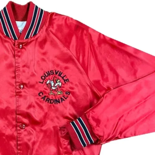 Louisville Cardinals Vintage Red Satin Varsity Jacket - Image 3