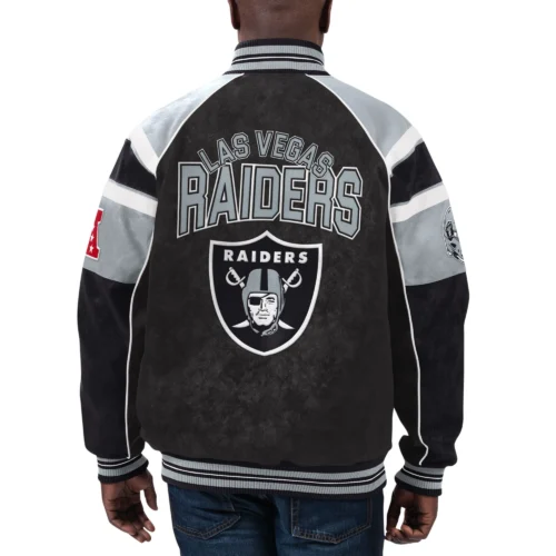 Alternative view of Las Vegas Raiders  Raglan Black Suede Leather Varsity Jacket
