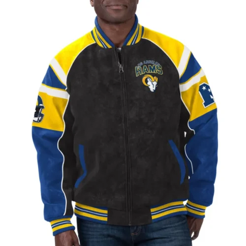 Los Angeles Rams  Raglan Black/Blue Suede Leather Varsity Jacket