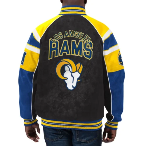 Alternative view of Los Angeles Rams  Raglan Black/Blue Suede Leather Varsity Jacket